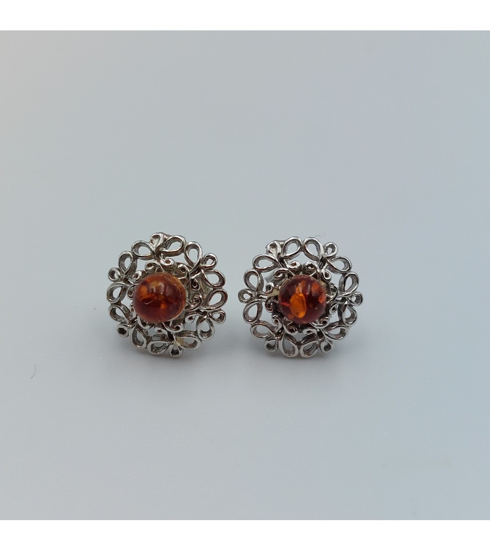 Boucles D'oreilles Femme En Argent Sterling Et Ambre De La Baltique (cognac)